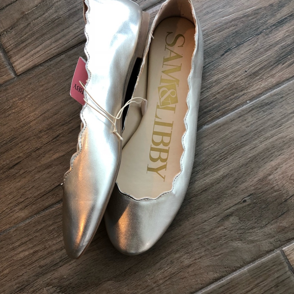 NWT Sam & Libby Round toe Gold ballet flats - Picture 5 of 5